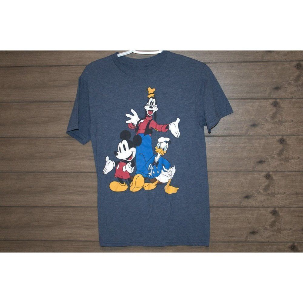 Men's Blue Disney tee with Mickey, Donald, and Goofy Size Small